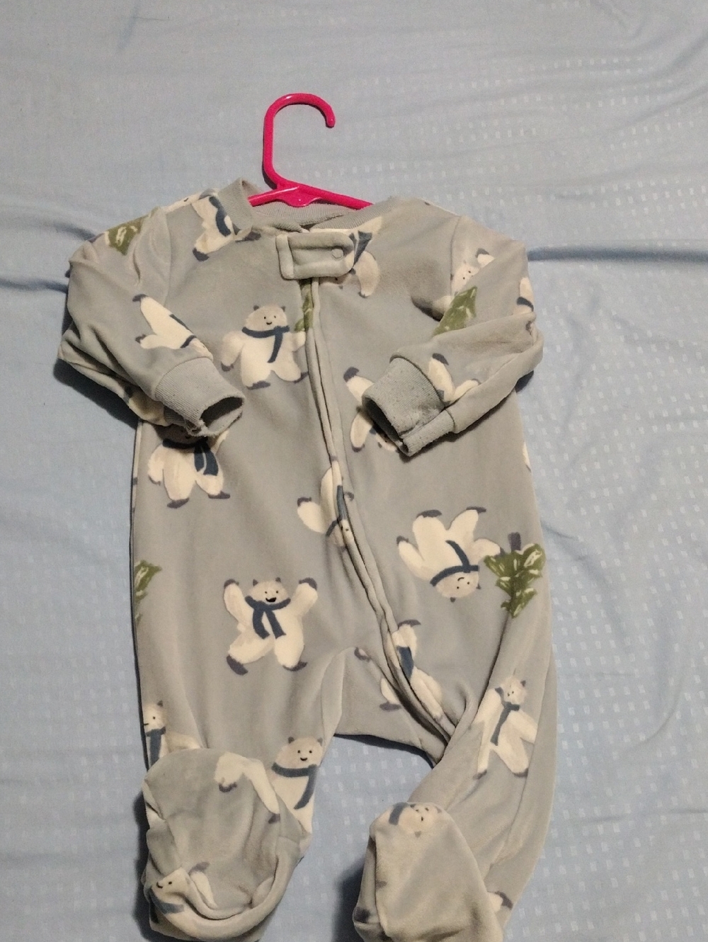 Cozy Polar Bear Footed One-Piece in Light Blue for Kids